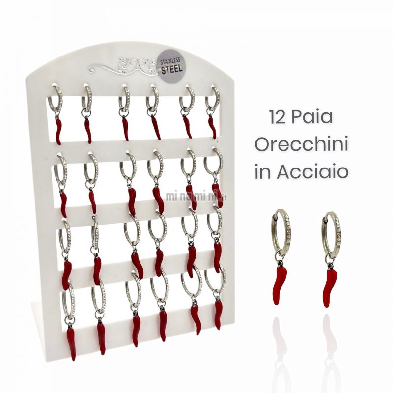 OPA-450-466 Cornino Scalare -12 Paia Orecchini in Acciaio