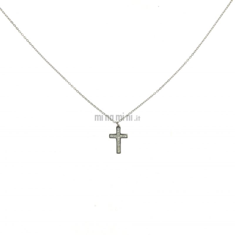 CAC6369-Croce Piccolo - Girocollo in Acciaio con Strass